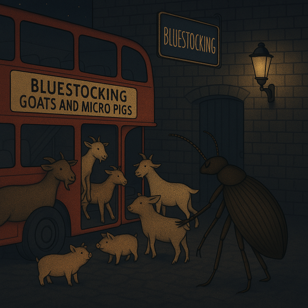 The Bluestocking Arms Women's Pub, where women make friends with Beetles, Androids, Cakes, Dragons, Hedgehogs and other women, where wit and wisdom flourish