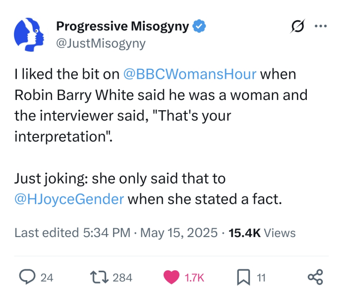 Helen Joyce finally makes it to Women's Hour today from 10am