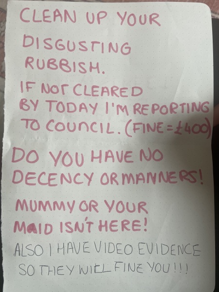 To put this note on the neighbours door