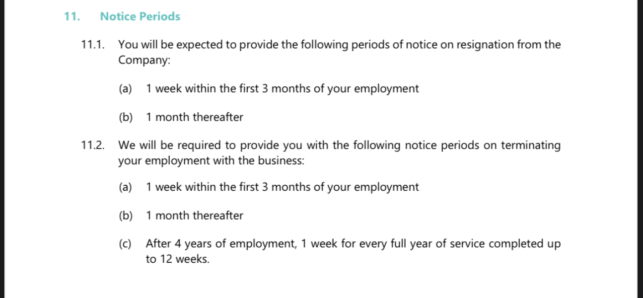 To think my notice period is 4 weeks