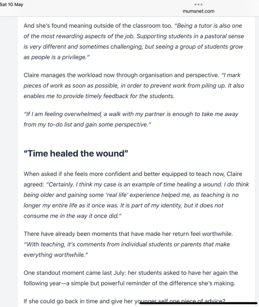 To think that "Time healed the wound" isn't a great advert for returning to teaching?