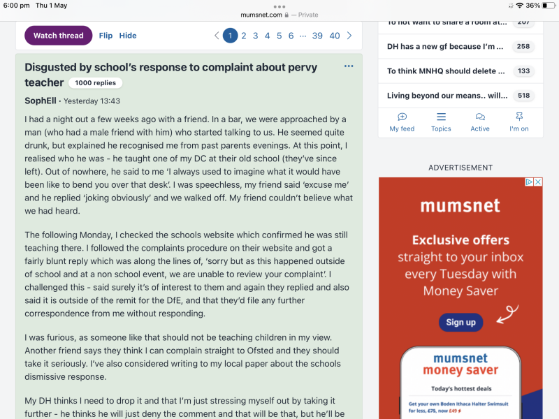 Disgusted by school’s response to complaint about pervy teacher - Update