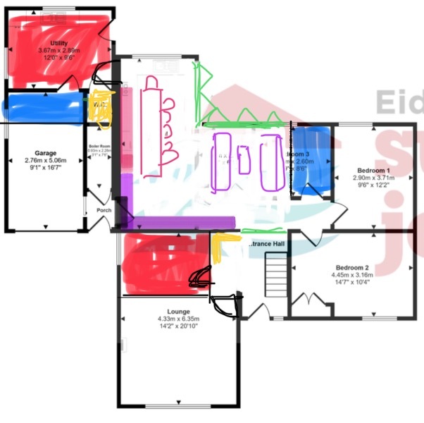 Kitchen/diner/living layout