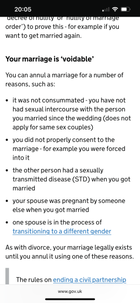 Annulling marriage as spouse is trans?