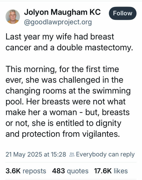 Jolyon Maugham says his wife was targeted in changing room