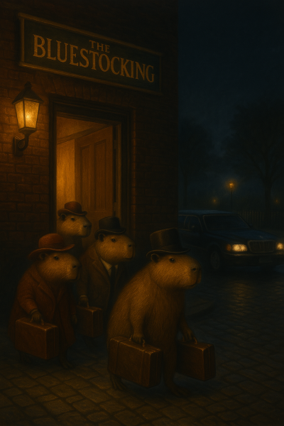 The Bluestocking Arms Women's Pub, where women make friends with Beetles, Androids, Cakes, Dragons, Hedgehogs and other women, where wit and wisdom flourish