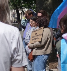 Sarah Jane Baker leads topless protest in London, and threatens named women
