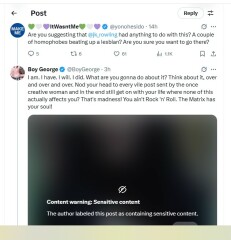 Boy George has said that JKR is responsible for 'A couple of homophobes beating up a lesbian'