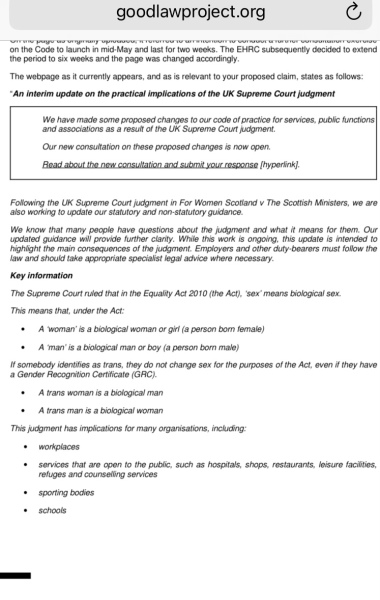 EHRC clarification on SC judgement - workplaces