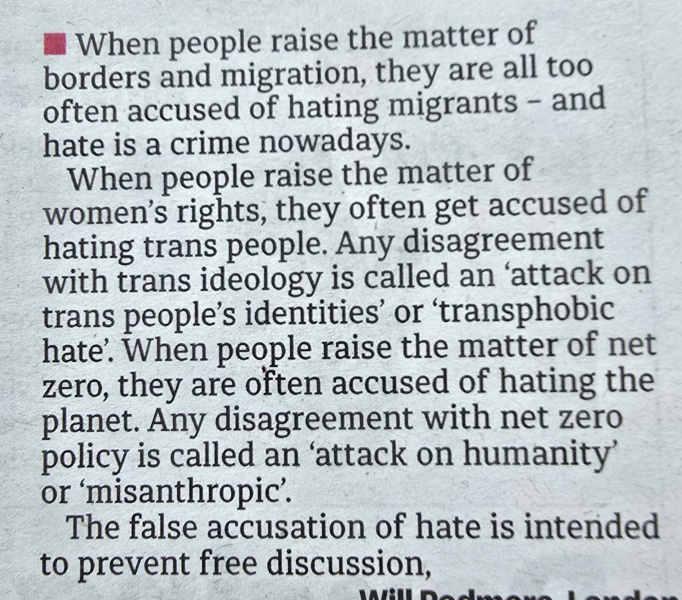 Letter in Metro 18/06/2025