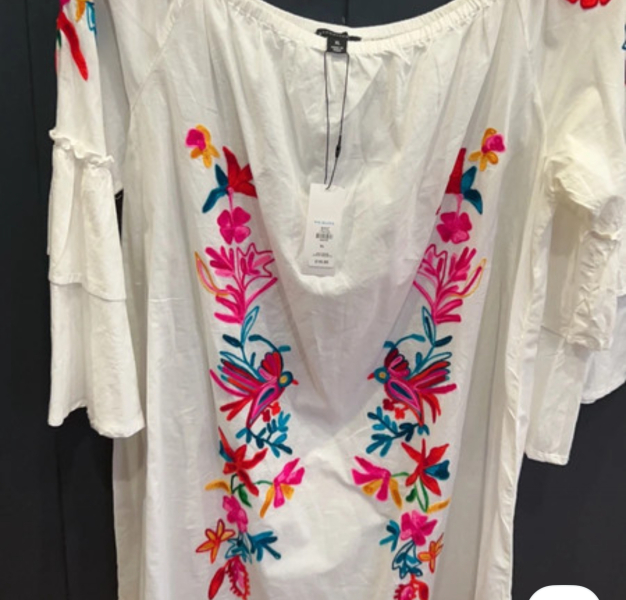 Can anyone id a blouse? White with neon birds