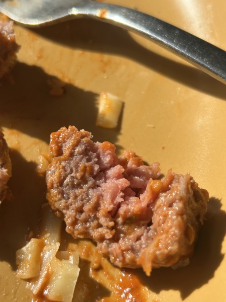 Are slightly pink in the middle beef meatballs!