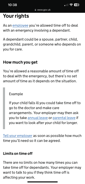 DD unwell, had to take a day off, works reaction..