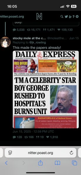 Boy George has said that JKR is responsible for 'A couple of homophobes beating up a lesbian'