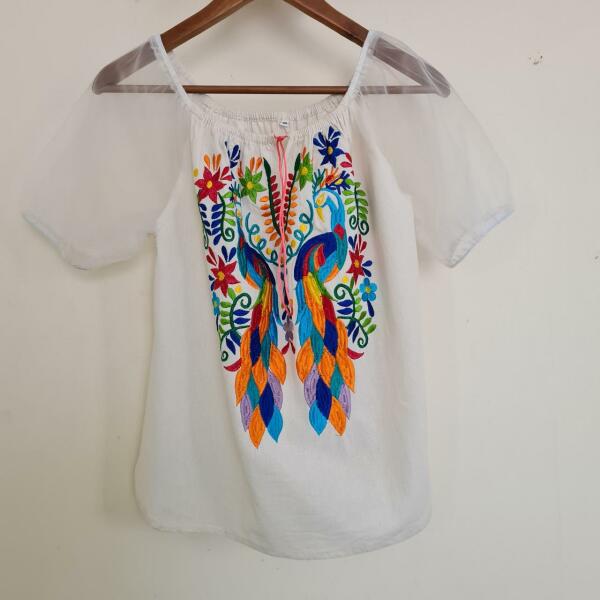 Can anyone id a blouse? White with neon birds