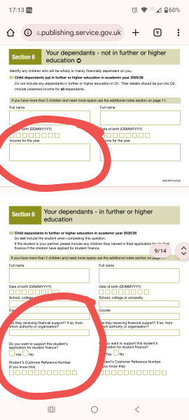 Dependents on student finance household income
