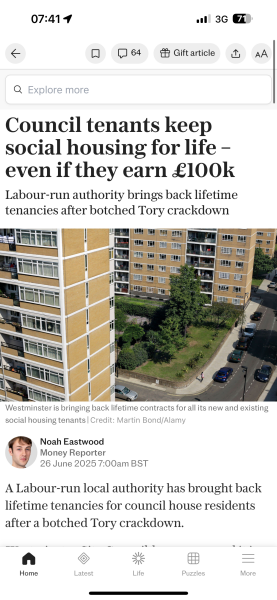 Lifetime Social Housing Tenancies
