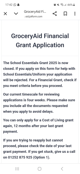 Grocery Aid School Essentials Grant 2025