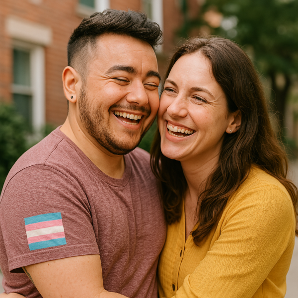 "ChatGPT, create an image of a transwomen and a natal woman sharing a happy moment together."