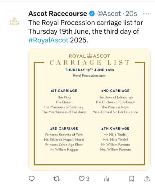 Royal Ascot 2025 - Carriage Lists