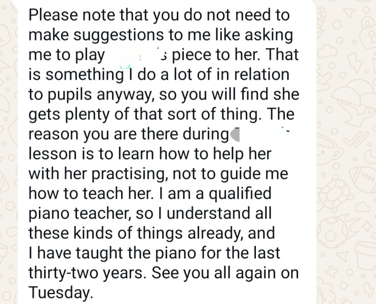 Odd message from new piano teacher