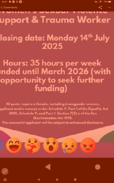 WRASAC Dundee and Angus job vacancies - quoting exemption for a women only post via Equality Act, and saying women includes transwomen