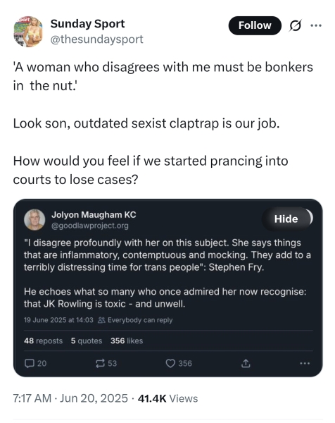 Stephen Fry - What a repulsive, condescending misogynistic turd