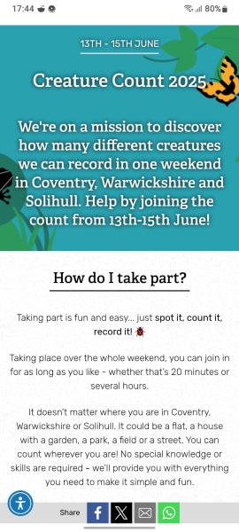 Creature Count- Warwickshire Wildlife Trust