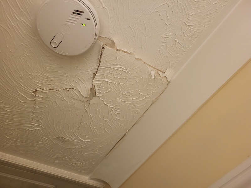 Put my foot through landing ceiling!