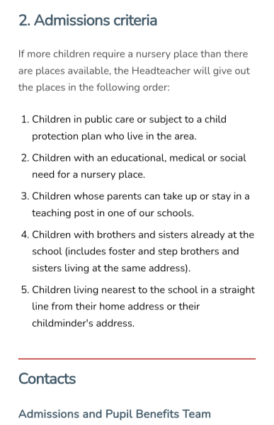 Nursery admissions prioritising 30 hour eligibility