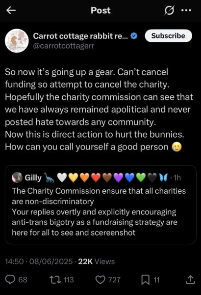 Rabbit rescue targeted by TRAs