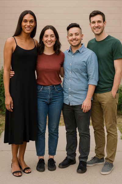 "ChatGPT, create an image of a transwomen and a natal woman sharing a happy moment together."