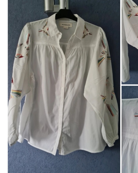 Can anyone id a blouse? White with neon birds