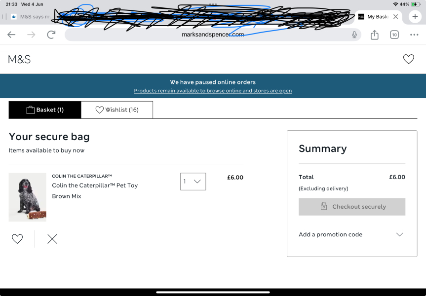M&S says my basket content is available to buy yet I can't pay