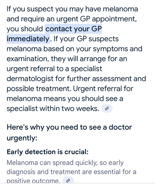To think possible melanoma should get an urgent GP appointment?