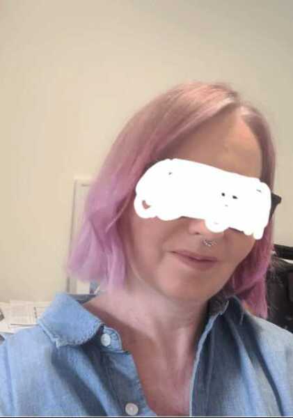 Purple hair on a "mature" lady