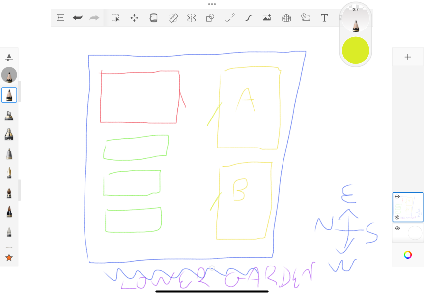 Where in garden to locate garden office, diagram with 2 choices.
