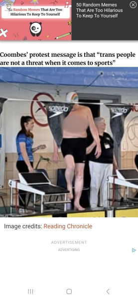 Trans swimmer goes topless to protest having to swim with men