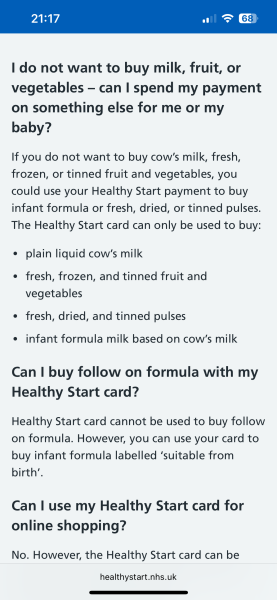 Using NHS healthy start card