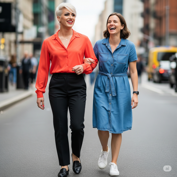 "ChatGPT, create an image of a transwomen and a natal woman sharing a happy moment together."