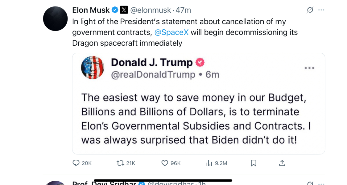 Trump v Musk; popcorn moment!