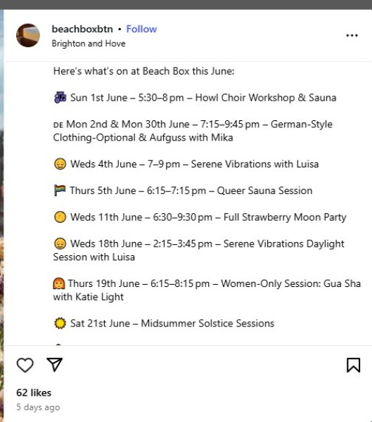 Beach Box Brighton cancels women only sauna session and apologises to TRAs