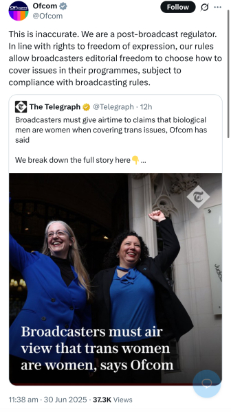 Broadcasters must air views that trans women are women, says Ofcom