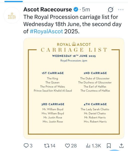 Royal Ascot 2025 - Carriage Lists