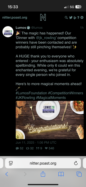 Donate £10 to Lumos and have dinner with JKR