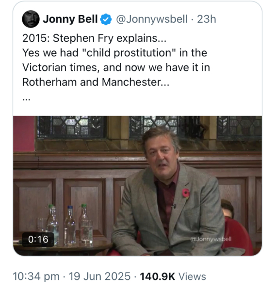 Stephen Fry - What a repulsive, condescending misogynistic turd