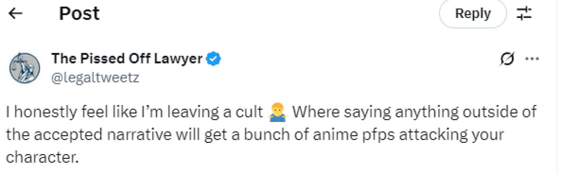 Outspoken TRA 'Legaltweetz' suddenly turns against transactivitism