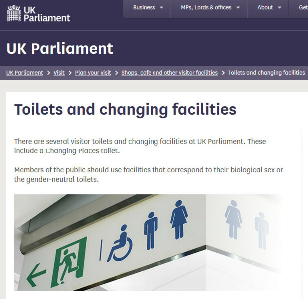 Parliament states toilets to be used according to biological sex
