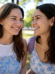 "ChatGPT, create an image of a transwomen and a natal woman sharing a happy moment together."