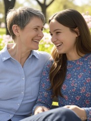 "ChatGPT, create an image of a transwomen and a natal woman sharing a happy moment together."